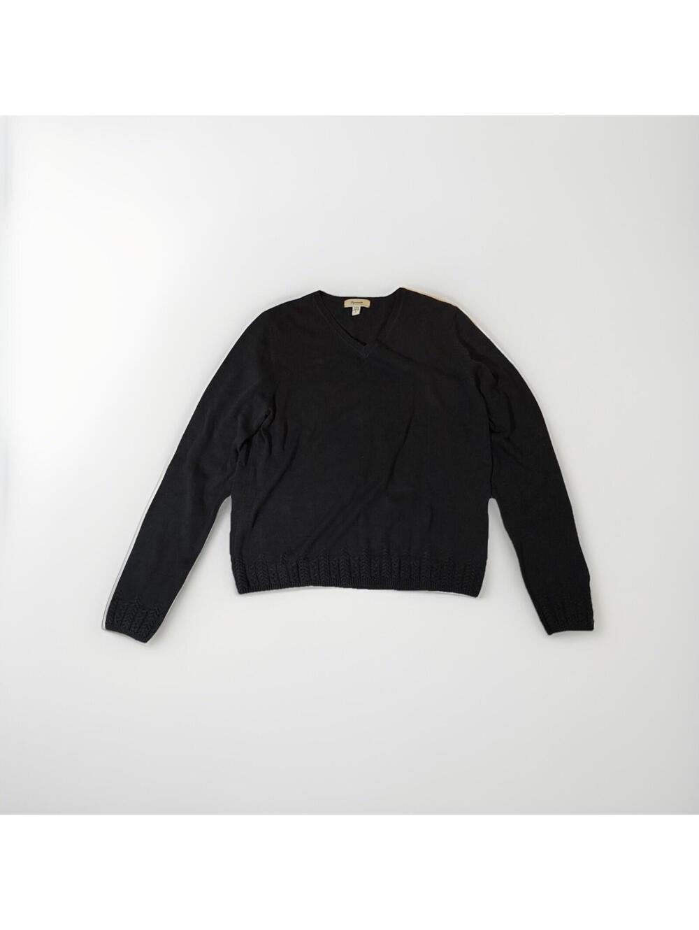 Faconnable French Riviera Womens Large L Black Fine Knit Vneck Sweater Top